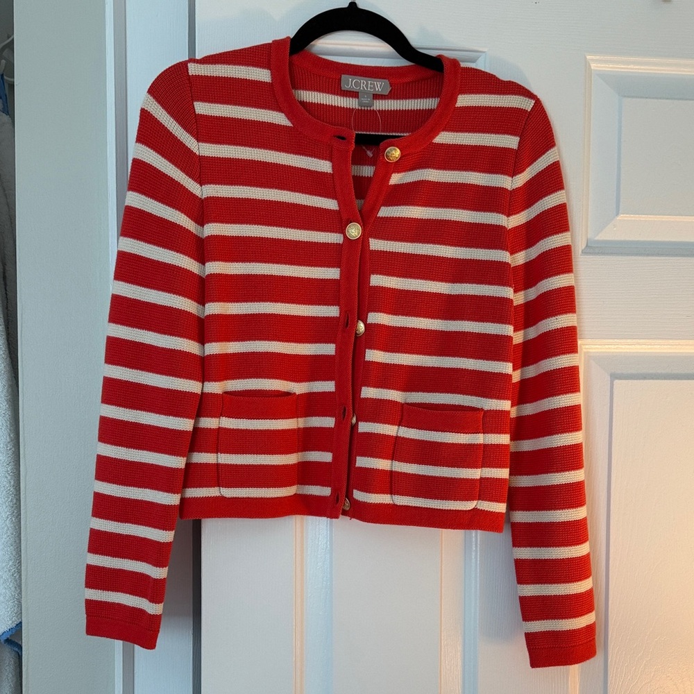 J. Crew Red and Cream Knit Sweater